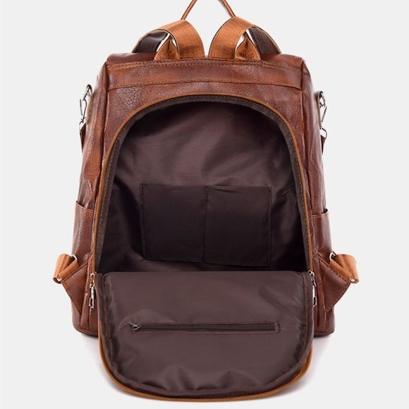 Wine Red PU Vegan Leather Backpack Purse Bag Multi Pocket